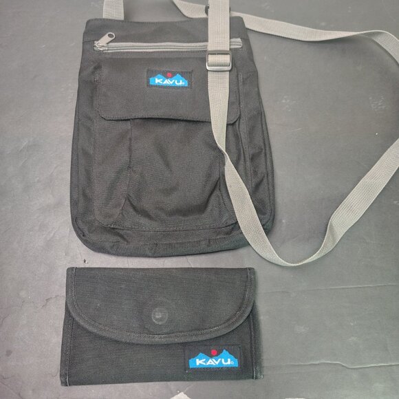 Kavu Crossbody Shoulder Bag and Matching Wallet Black Gray Travel Minimalist - Picture 1 of 10